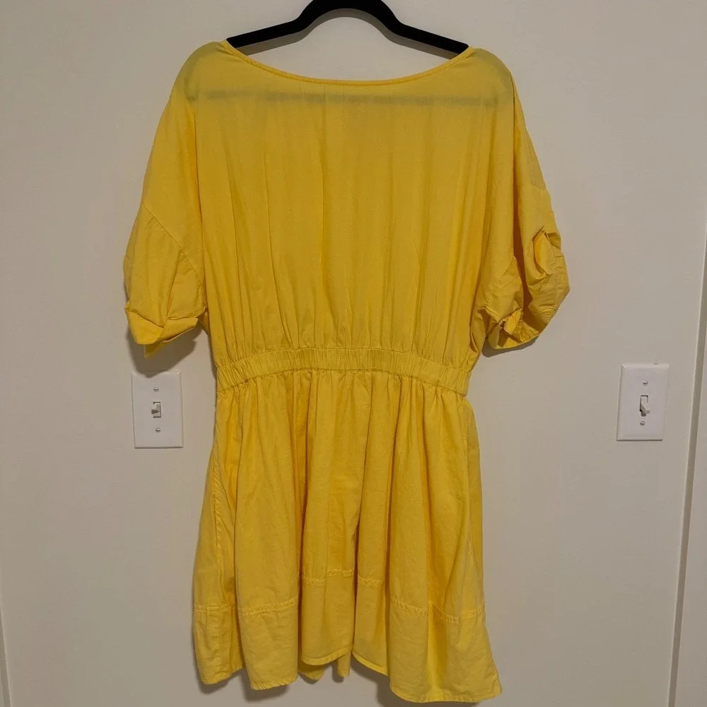 Free People Fulltime Fun Yellow Cotton Elastic‎ Waist Short Sleeve Dress Size L